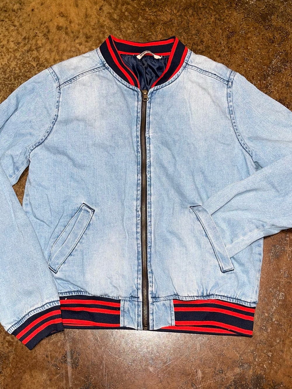 1970’s Highway Jeans Light Blue Denim Bomber with Red and Black Trim